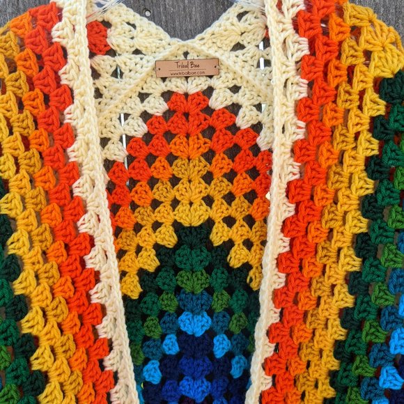 Color Fest Ruana Handmade Crochet by Tribal Bae - Picture 11 of 12